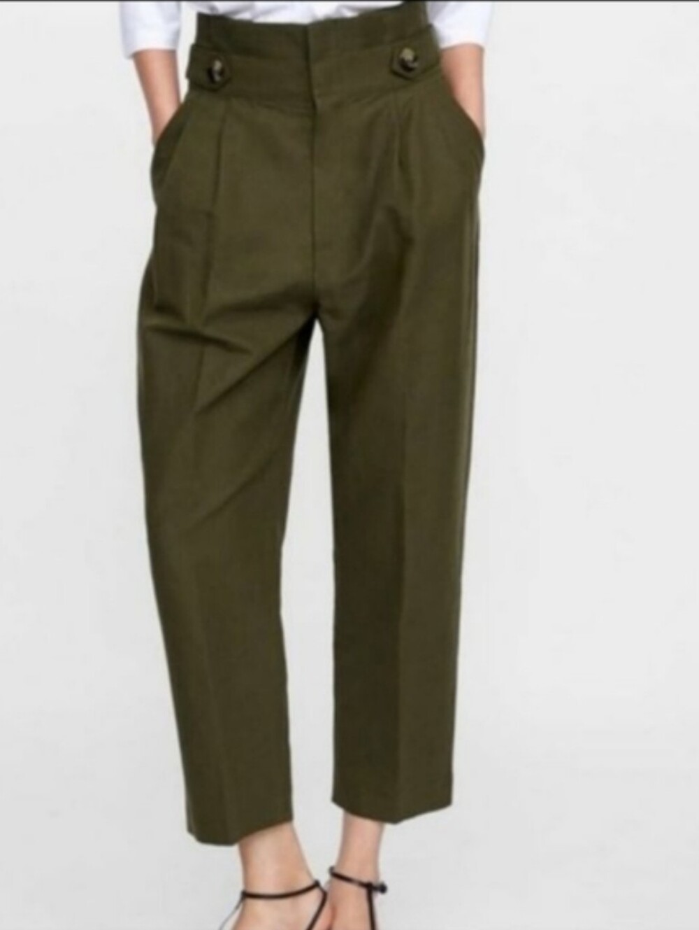 Zara  Olive Green Wide-Leg Pants